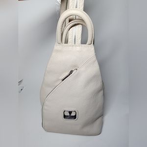 Valentina Made in Italy Sling Pebbled Leather Backpack White